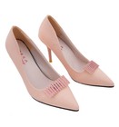 Pair Of 2 Vintage Pastel Pink Enamel Stripe Shoe Clips Buckle Metal Gold Tone