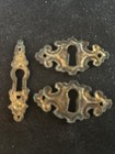 One Individual Slim Cover Plus Pair Of Fancy Antique Cast Brass Keyhole Covers