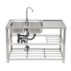 Free Standing Commercial Kitchen Sink Stainless Steel Dual Bowl For Restaurant