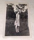 Rare Antique Vintage American Flapper Girl Outdoor Dress   Hair Snapshot Photo 
