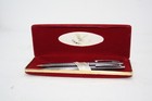 Vtg Centennial Metal Pen And Mechanical Pencil Set Unused Silver Red Velvet Case