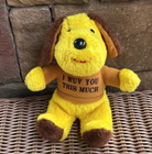 Vintage Russ Berrie Yellow Plush Dog I Wuv You This Much Stuffed Puppy 8  Korea