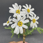 Vintage Handmade French Glass Seed Beaded Yellow White   Green Flowers Daisy