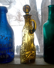 Yellow Amber Madonna Virgin Mary Figural Bottle Pontiled Applied Handle  stopper