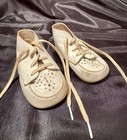 Vtg 1950s  Buster Brown White Leather Baby Toddler Shoes Boots High Top Lace-up