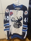 Authentic Manitoba Moose Brendan Lemieux Game Worn Jersey Ahl Mic Sz 56 Jets