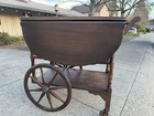 Vintage Wooden Drop Leaf Tea Cart Rolling Bar Cart Serving Cart W  Wheels