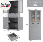 67  Tall Bathroom Storage Cabinet  Freestanding Linen Cabinet With Glass Door An