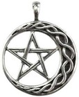 Wicca Pentacle And Celtic Knot Crescent Moon Pendant 