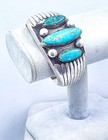 Vintage 1950   s Navajo Old Pawn 3 Stone Turquoise Sterling Silver Cuff Bracelet