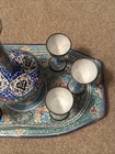 Vintage Handmade Persian Minakari Enamel Tray Decanter Cordial Set