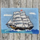 Vintage Hand Hooked Sailboat Rug Nautical Folk Art Wall Floor Pirate Ship