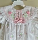 Vtg Baby Togs White Pink Embroidered Floral Dress Ribbon Eyelet Collar 18 Months