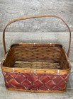 Vintage Woven Hand Crafted Basket W  Wood Handle Country Primitive Decor