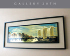 Stunning  Metallic Cityscape Orig  Art  Vtg Wall 50 s 60 s Mid Century Seascape
