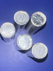Vintage Japan 50 Yen Coins 5 Fuji Bank Rolls 250 Coins   12 500 Original Wrappers