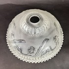 Vintage Torchiere Lamp Shade Clear   Frost Glass Floral Relief Beaded Edge 12      