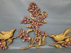 Vintage 3 Piece Syroco Mcm Wall Art Set Golden Birds Floral Hollywood Regency