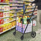 Folding Shopping Cart For Groceries Laundry With Wheels And Double Basket Black