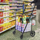 Folding Shopping Cart Utility Cart W  Wheels Double Basket For Grocery Laundry 