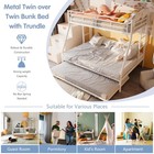 Metal Loft Bed Twin Over Full Bunk Trundle 2 Ladders Safety Guard White