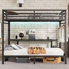 Futon Metal Bunk Bed Led Loft Bed With Desk   Storage Shelves Bedroom Furniture