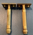 2 Antique Vtg Gillette Brass Comb Style Safety Razors