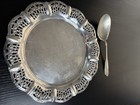Vintage Silver-plated Serving Set English Pierced Tray   Silver Co  Spoon