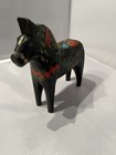 Handmade Hand-painted Black Swedish Wooden Dala Horse Figurine Folk Art