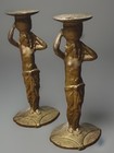 Antique Cast Iron Grecian Art Deco Semi Nude Candle Holders Signed   Dated