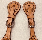 Basketweave Stamped   Stitched Leather Spur Straps W studs  Ss Hardware 11 5    L