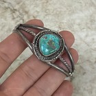Native American 925 Sterling Silver Turquoise Oval Bezel Cuff Bracelet Sizable