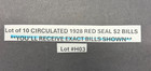 1928  2 Red Seal Two Dollar Bills Lot Of 10 Circulated Us Currency Notes  h03