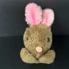 Vintage Russ Berrie Brown Bunny Rabbit Plush  Pink Ears 3 5  Mini Toy Item 232 