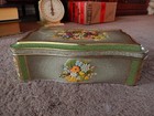 Vintage Embossed Flowers Bouquet Tin Hinged Container Made In Holland Rectangle