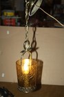 Vintage Cast Brass Mcm  Hollywood Regency Hanging  Light Fixture- Crackle Glass