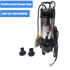 1 5hp 220v Sewage Grinder  Sump Pump W float Heavy Duty Stainless Steel  6000gph