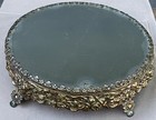 Antique Victorian Dresser Vanity  Tray Mirror Brass Flowers Chunky Ornate Footed