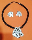 Vintage Lee Sands  Beaded Zebra Necklace And Matching Earrings Set