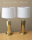 Vintage  Pair Danish Modern Brass Table Lamps  Rare Octagon Shape  Mid Century