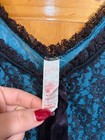 Vintage Union Made Teal Black Lace Sheer Babydoll Nightgown 90s Lingerie Small