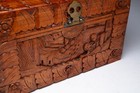 Ornate Handcarved Asian Inspired Camphor Wood And Brass Hinged Box