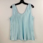 Oscar De La Renta Pink Label Tank Top Women L Blue Satin Scoop Neck Lightweight