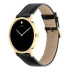 Movado Signature 0607591 Gold Black Leather Strap Stainless Case 40mm Mens Watch