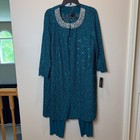 Nwt R m Richards Emerald Green 3 Piece Sequin Lace Pant Set Womens Sz 18w Formal