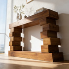 Rustic Sculptural Wood Console Table Geometric Block Base Entryway Accent Table