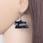 Vintage Antique Black Sewing Machine Flat Acrylic Novelty Earrings - New