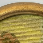 Antique Petite Point Needlepoint Round Picture House Cottage Garden Trees