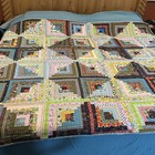 Vintage Hand Quilted Log Cabin Quilt 68x77 Scrappy Patchwork Floral Handmade