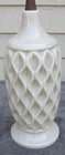 Vintage Ceramic Geometric Table Lamp W wooden Neck Danish Mid-century Modern Mcm
